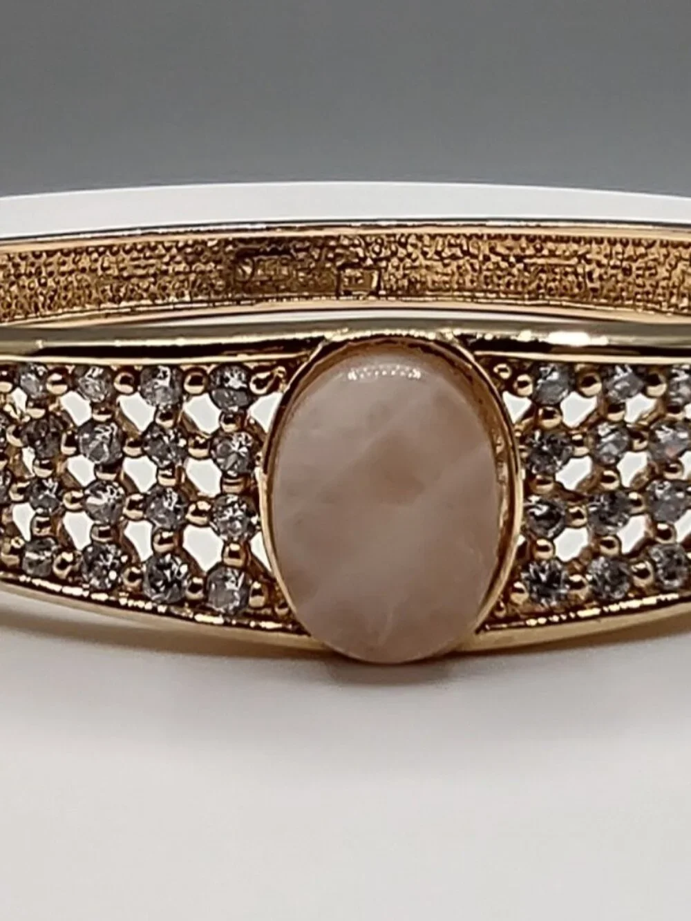 Bangle Bracelet -Peach Iolite Stone + CZs- Sterling Silver 925-Gold Vermeil